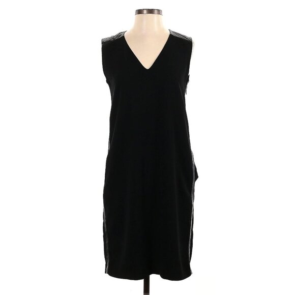 🔷 Vince Size 4 Black Sheath Dress with Leather Trim - Picture 8 of 9